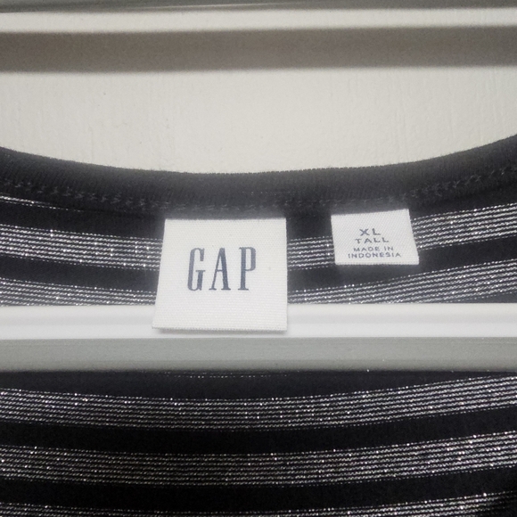 GAP Metallic Gray And Black Stripe Soft Stretchy Knit Midi Dress Classic Office - Picture 3 of 6